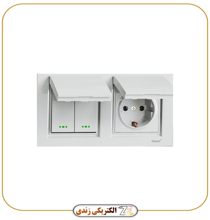 کلید دوپل و پریز ارت دار (دوقلو بارانی توکار)