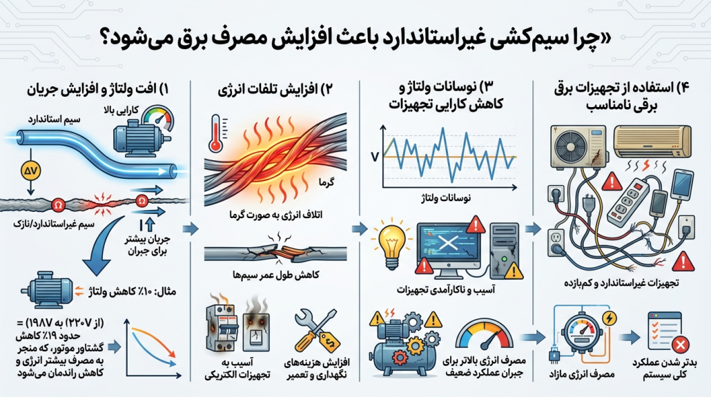 چرا سیم‌ کشی غیراستاندارد باعث افزایش مصرف برق می‌شود؟